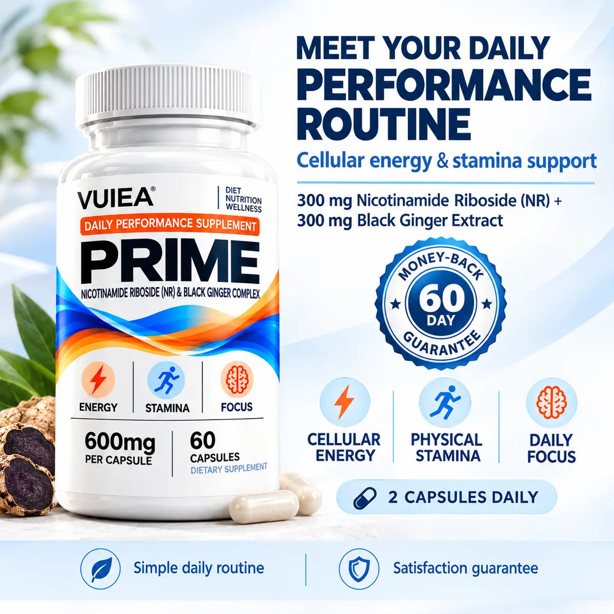 Vuiea PRIME: Nicotinamide Riboside (NR) & Black Ginger Complex